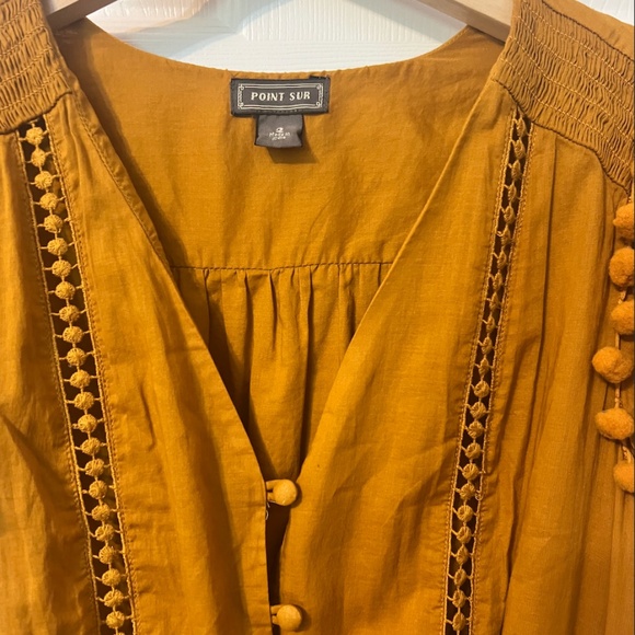 Point Sur for J. Crew Pom-Pom Flutter Sleeve Cotton Midi Dress in Caramel Size 2 - Picture 3 of 5